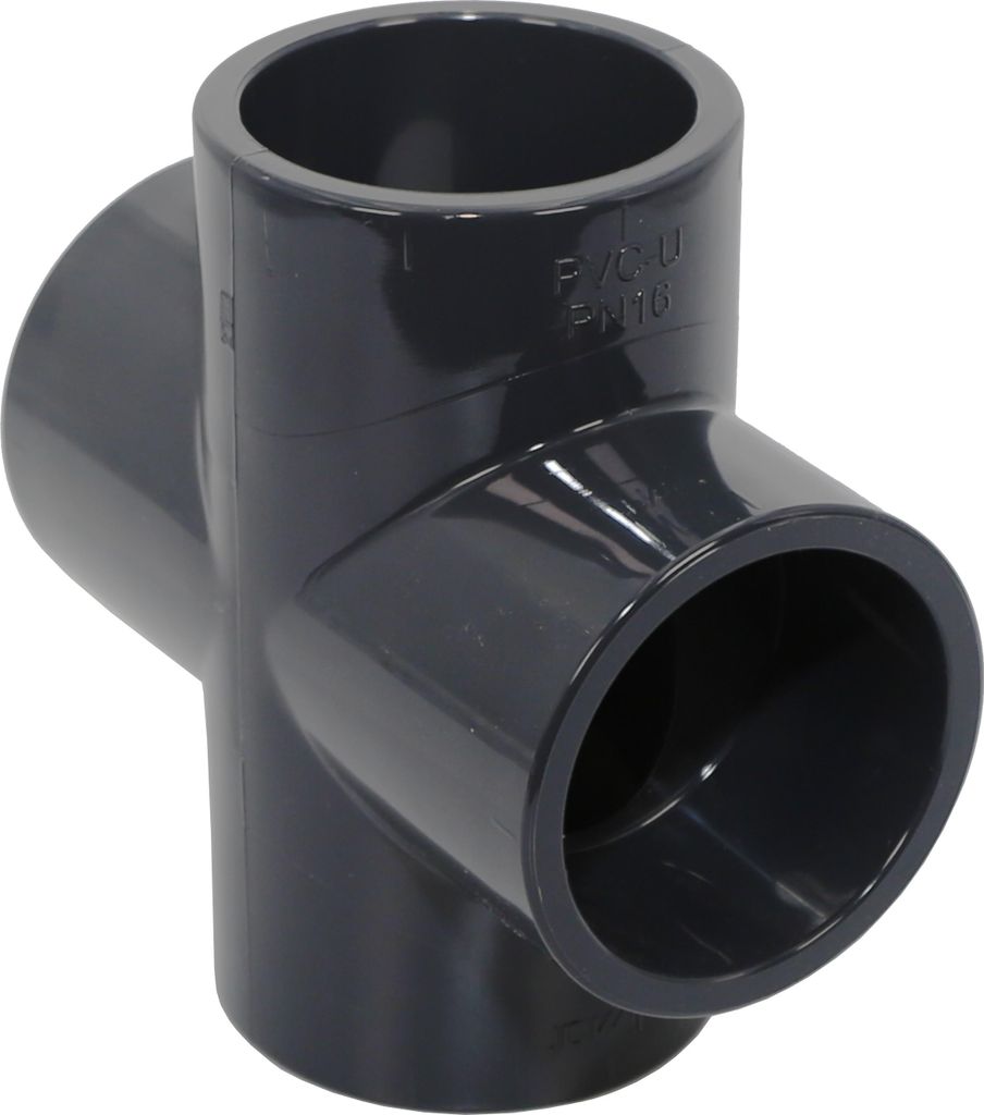 HAF PVC Fittings Kreuzstück mit 4x 63mm | 4x Klebemuffe | Rohrverbinder aus grauem PVC | 4-Wege Kreuz PN16 für PVC Rohr, Poolverrohrung, Pool & T...