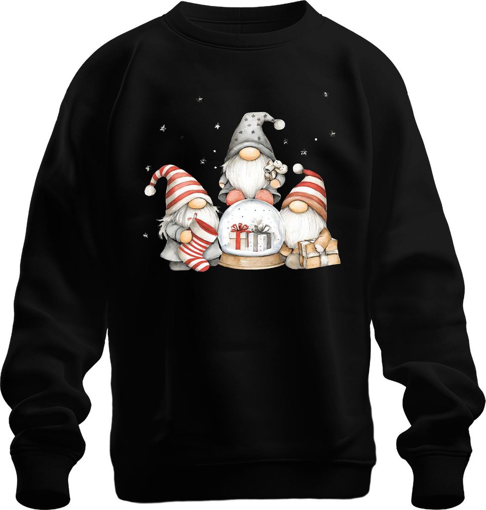 Weihnachtswichtel Schneekugel Geschenke skandinavisch Retro Uni Sweatshirt Pullover, Schwarz, XXL