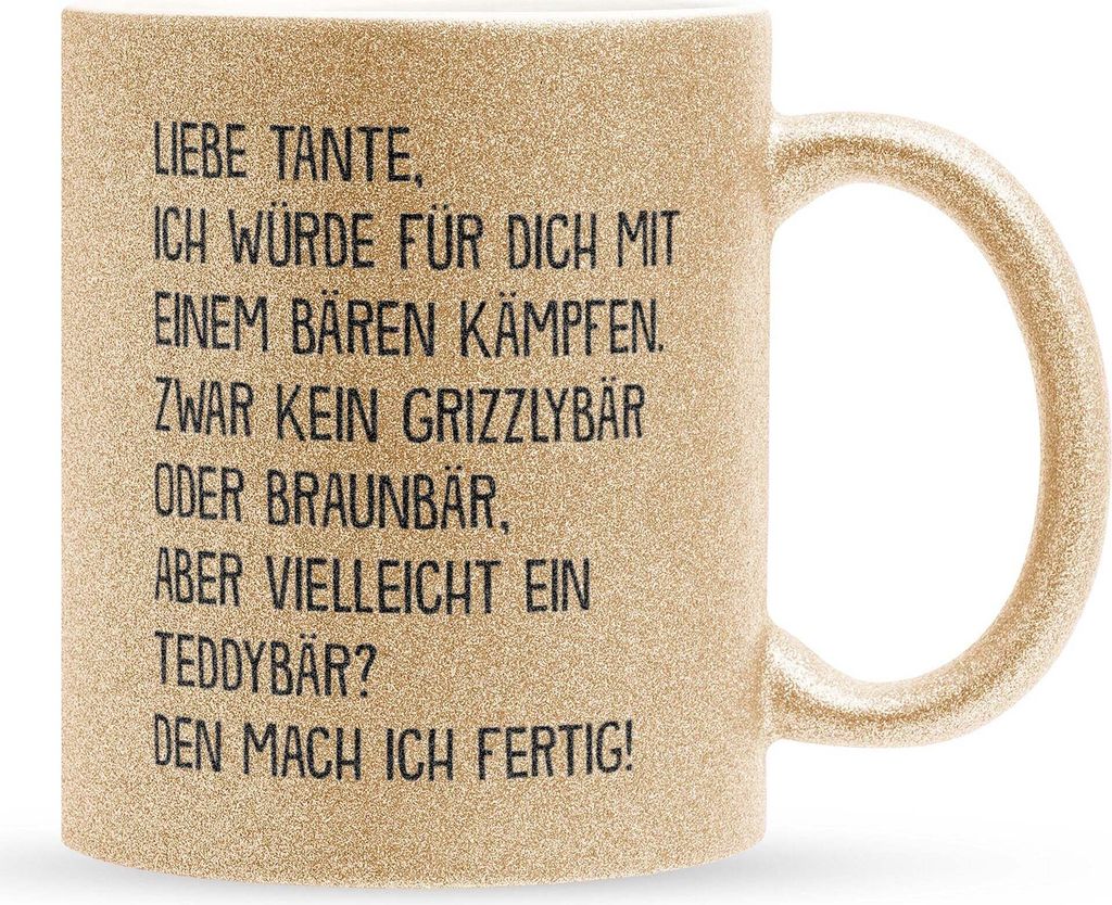22Feels Glitzertasse Gold Beste Tante Geschenk Geburtstag Spruch Weihnachten Kaffeetasse Frauen Muttertag Haferl Geschenkidee Bürotasse