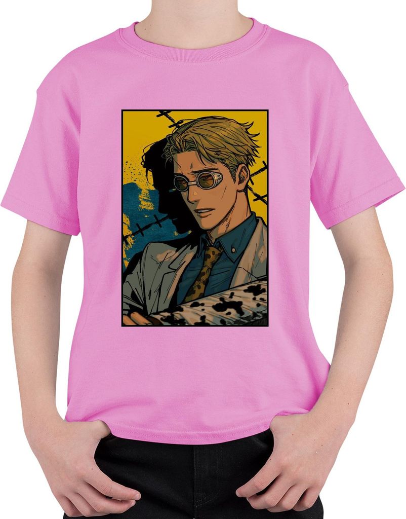Manga Detektiv Fliegerbrille Anzug Krawatte Noir Anime Ästhetik Uni Kinder T-Shirt, Pink, 140
