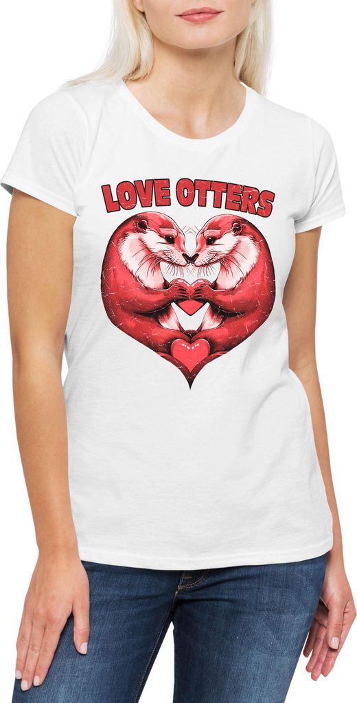 Urban Backwoods Love Otters Heart, Damen T-Shirt, Farbe: Weiß, Größe: 2XL