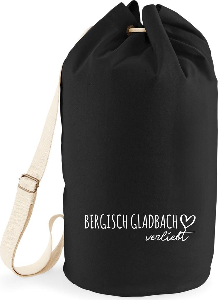 Huuraa Seesack Bergisch Gladbach verliebt 20 Liter Black Baumwolle Rucksack Geschenkidee