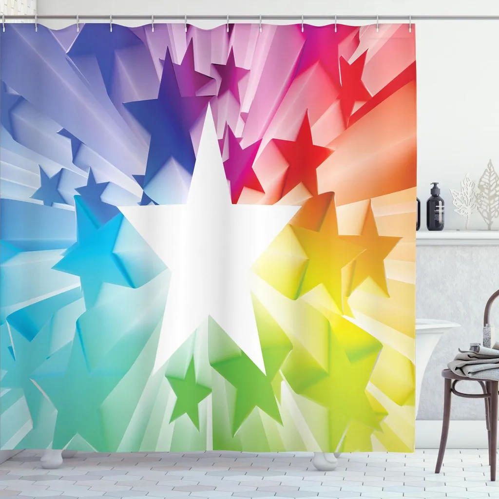 Tenda Doccia Design Astratto Star 175x240 - Esplosione Colori Arcobaleno