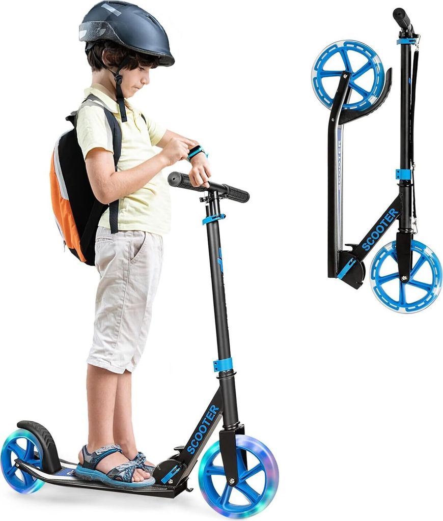 KOMFOTTEU Scooter Tretroller Klappbar, Cityroller Kickscooter mit 2 LED Rädern & Tragegurt, Roller aus Aluminium, Kickroller Roller höheverste...