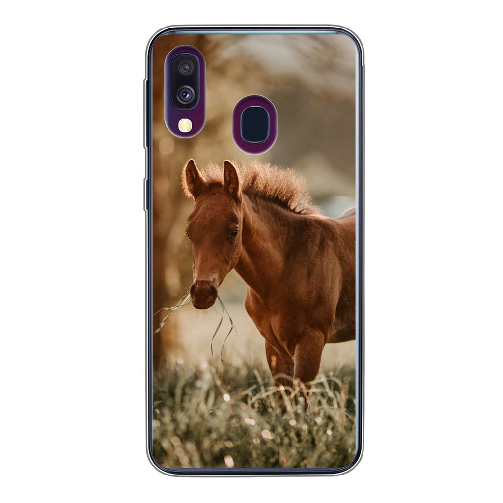 MuchoWow Handyhülle Schutzhülle Hülle für Samsung Galaxy A40 Pferd - Licht - Wiese Silikon Softcase Handy Hülle - Handy-Tasche