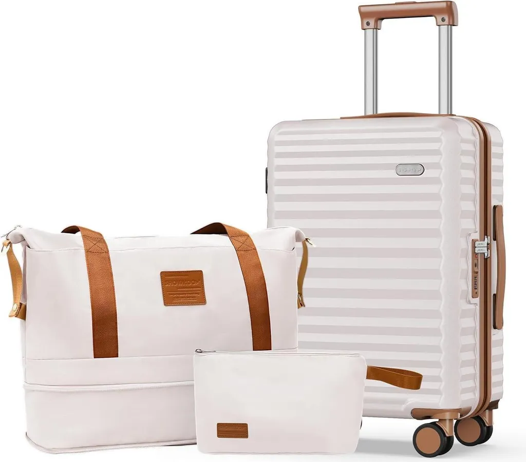 SHOWKOO Set de valises 100% polycarbonate 3 pièces avec trousse de toilette