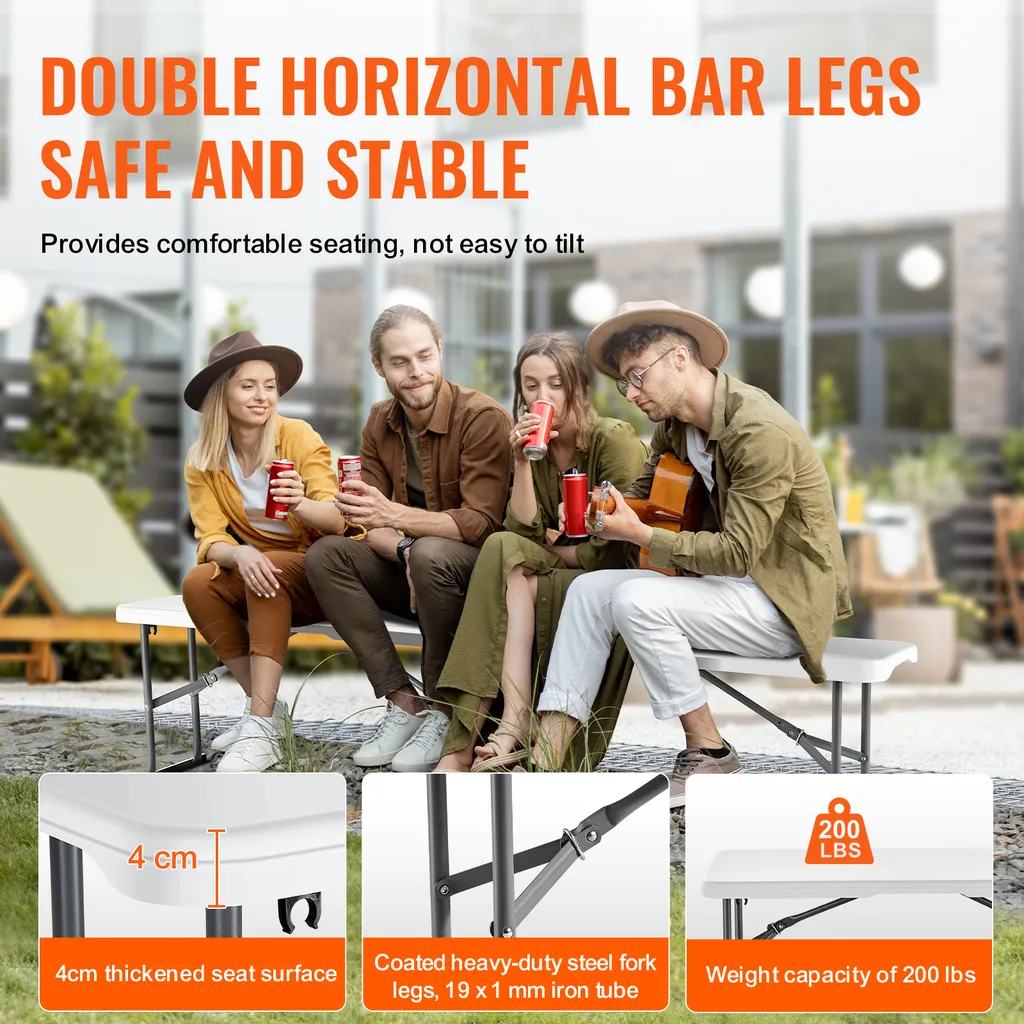 Banc Pliant Gain de Place 183cm - Solution Assise Portable pour Extérieur