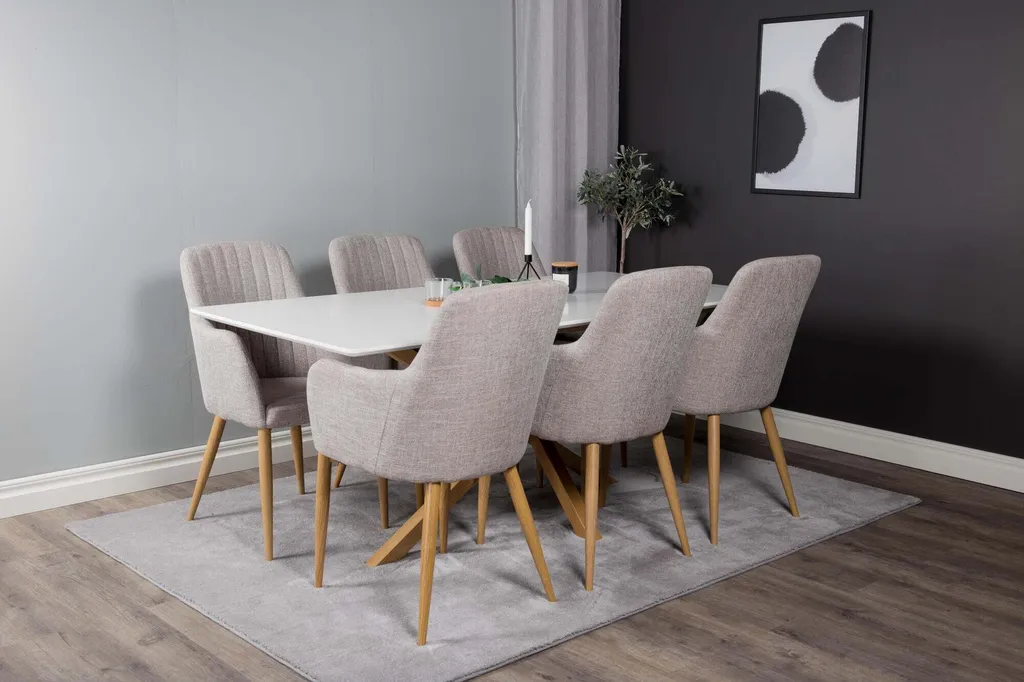 Table rectangulaire 6 à 8 places design chêne et blanc
