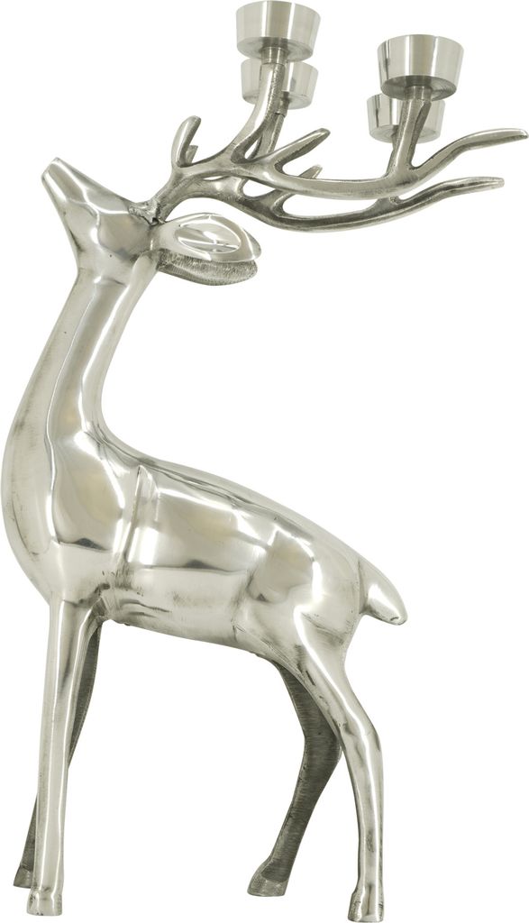 Windlichthalter Teelichthaler Hirsch stehend Silber Aluminium 32x18x52cm