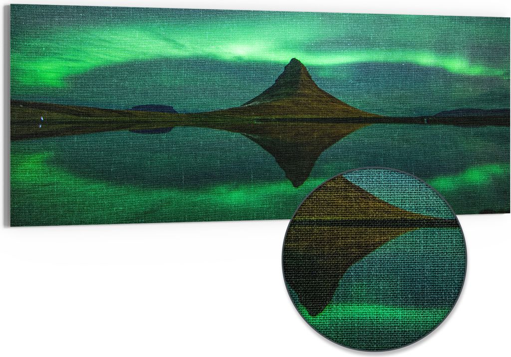 DEQORI Hybrid Leinwand Bild 125x50 cm 'Magischer Lichttanz' Wandbild Glas flach modern