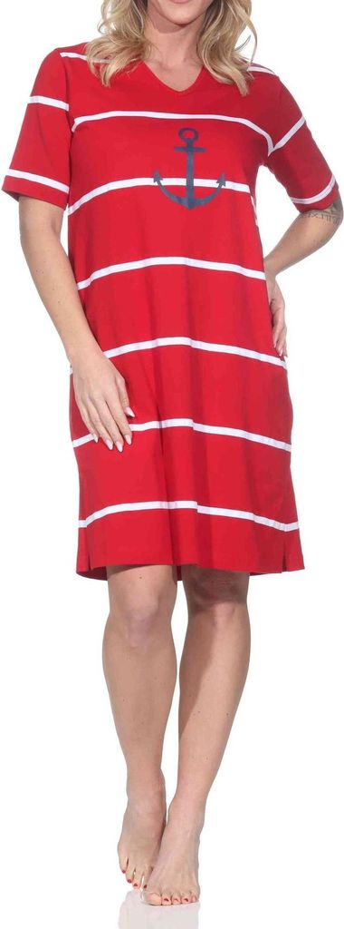 Normann Damen Nachthemd in maritimer Optik mit Anker Motiv – auch in Übergröße ; grau-mel. , 44