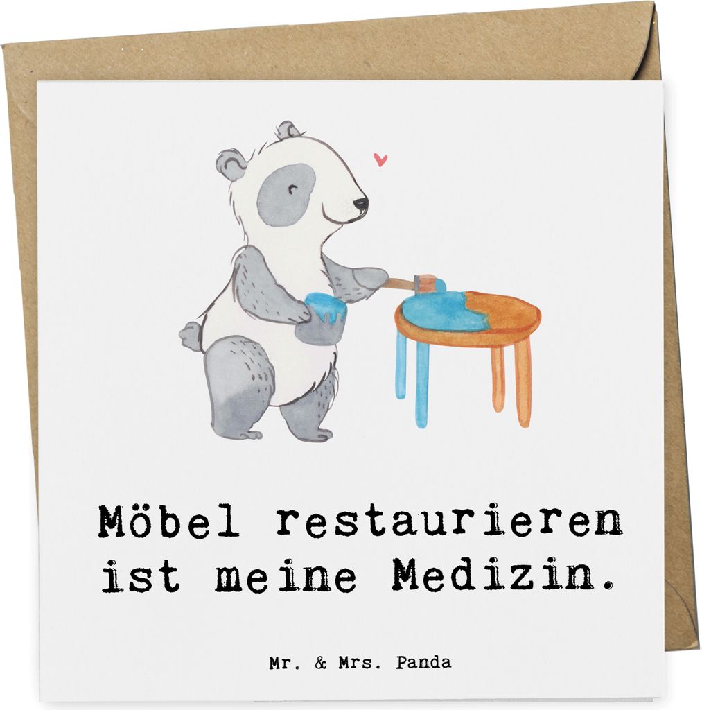 Mr. & Mrs. Panda Grußkarte Panda Möbel restaurieren - Weiß - Geschenk, Glückwunschkarte, Klappkarte, Handwerk, anlasskarte, Antike, faltkarte, ...