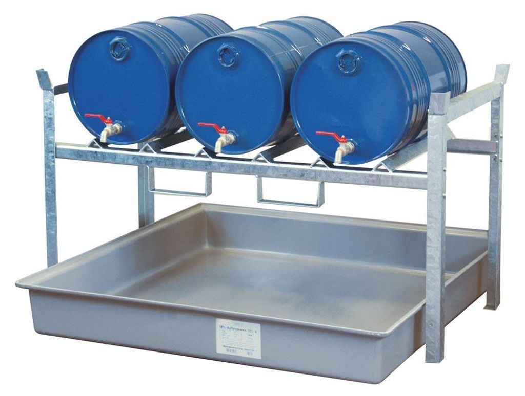 Fassregal Cemo 800 Variante 5 mit Fassauflagen und GFK-Auffangwanne 84x141x128 cm Tragkraft 450 kg