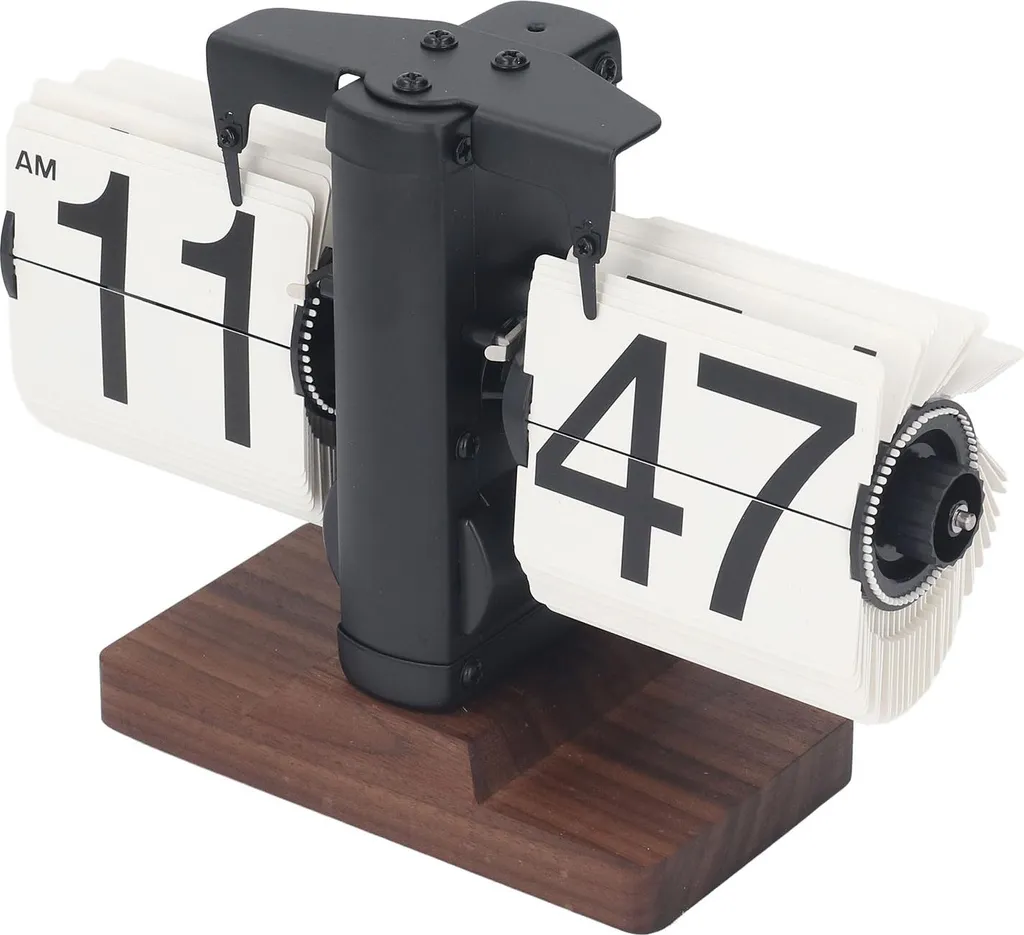 Horloge rétro digitale à pile avec socle en bois naturel et cadre