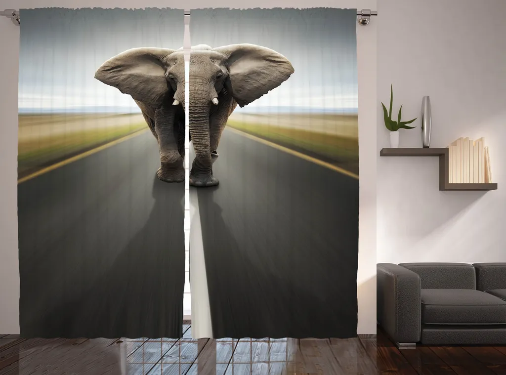 Rideau Décoratif pour Salon Thème Animaux Sauvages 280x225 cm Gris Noir