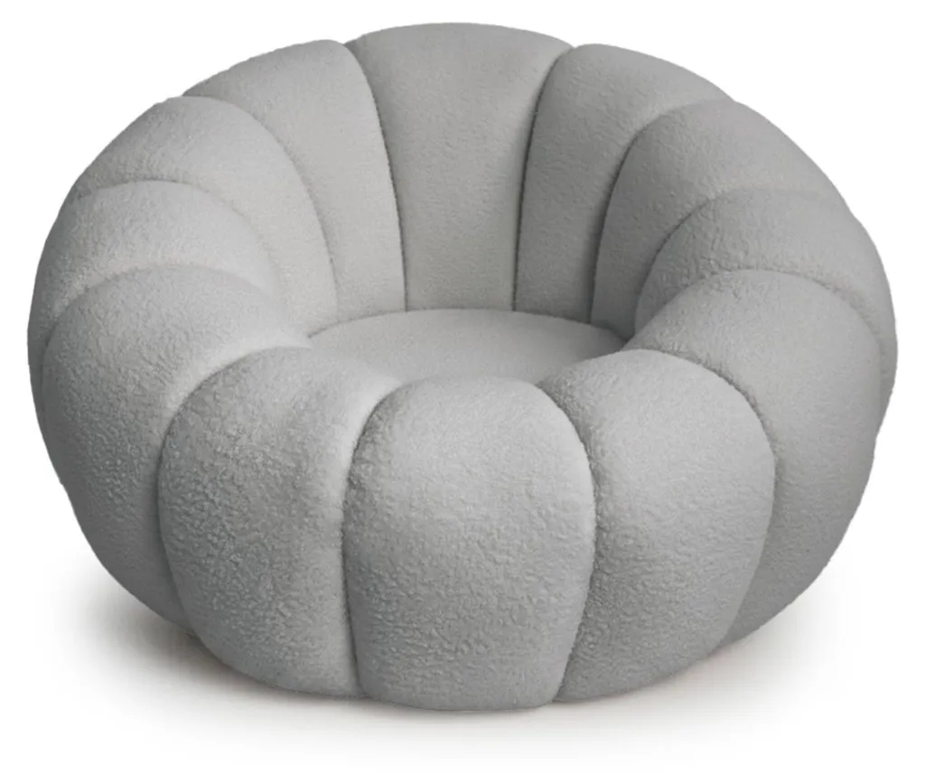 Fauteuil tournant design coquillage en tissu bouclette gris Arielina