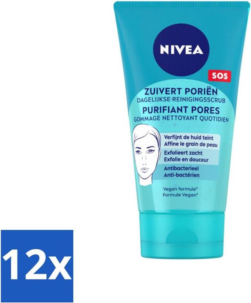 NIVEA – Reinigungspeeling – Essentials Daily Scrub – Für unreine Haut – Mit Milchsäure & Magnolienextrakt – 150 ml - Vorteilspack - 12 ...
