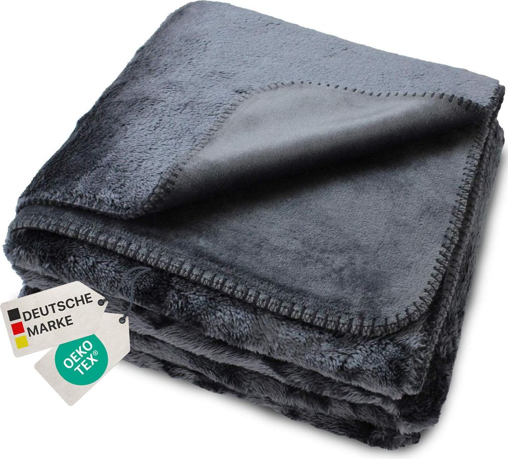 NYVI Kuscheldecke CozySherpa 150x200 cm Anthrazit - Wendedecke mit Wärmender Wollimitat Seite & Seidenweicher Flanellseite - Luxus Sofadecke Couch...