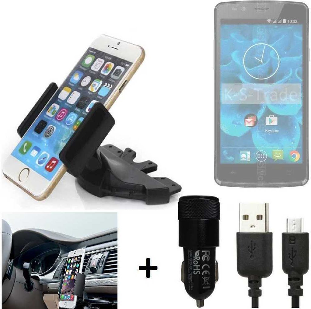 TOP SET K-S-Trade Autohalterung kompatibel mit Qilive Q4 5.0 CD Schlitz Halterung KFZ-Halter Radio Handy Halterung 360° drehbar DVD-Schacht inkl.