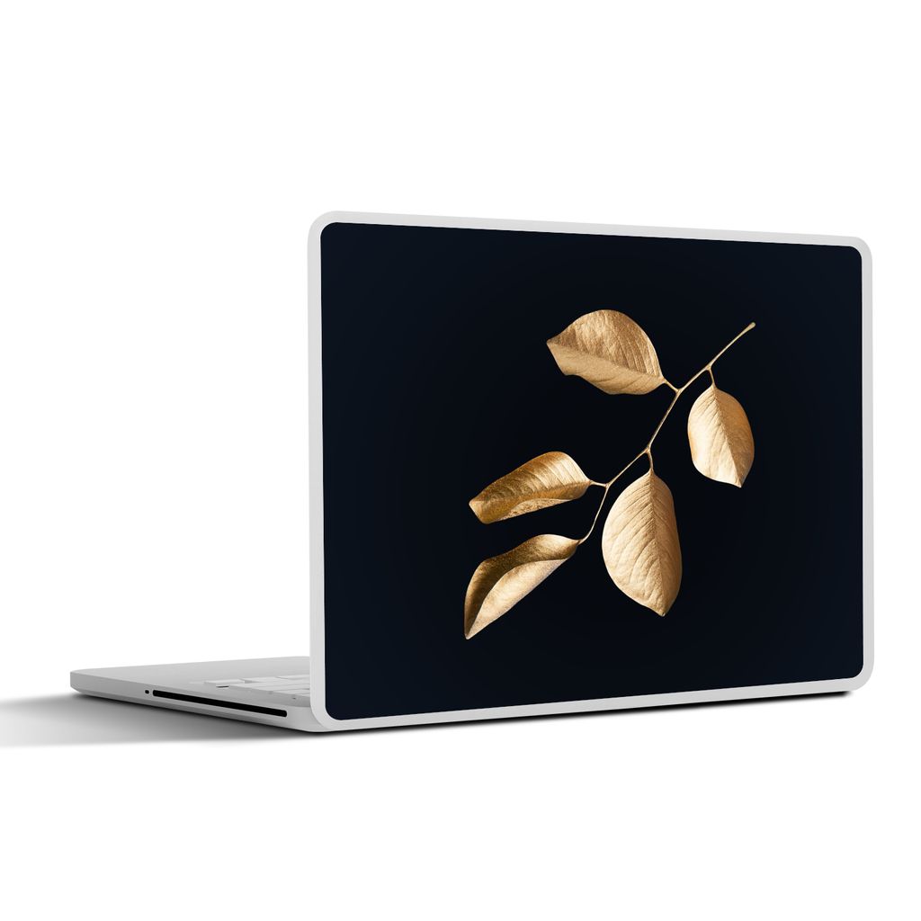 MuchoWow Laptop Aufkleber Sticker Cover Blätter - Zweig - Gold - Luxus 40x30 cm - Laptop Dekoration - Selbstklebend