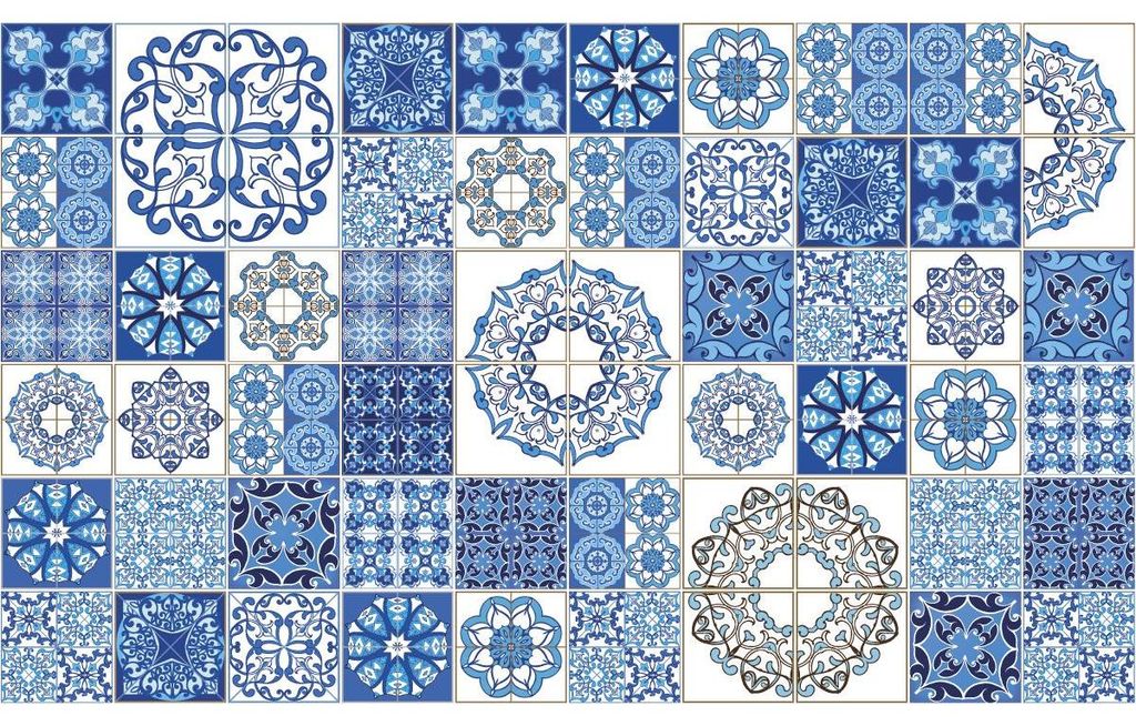 Selbstklebende Fliesenaufkleber für Küche und Bad – 60 Zementfliesenaufkleber, Azulejos Serafina – 60 Aufkleber, 15 x 15 cm