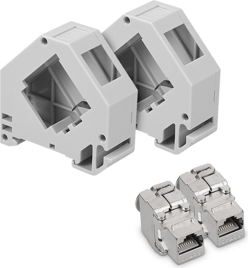 kwmobile Keystone Modul und Hutschienenadapter Set - passt auf genormte Hutschiene - 2x CAT 6A Module 2x Halter - RJ45 Buchse geschirmt - werkzeuglos