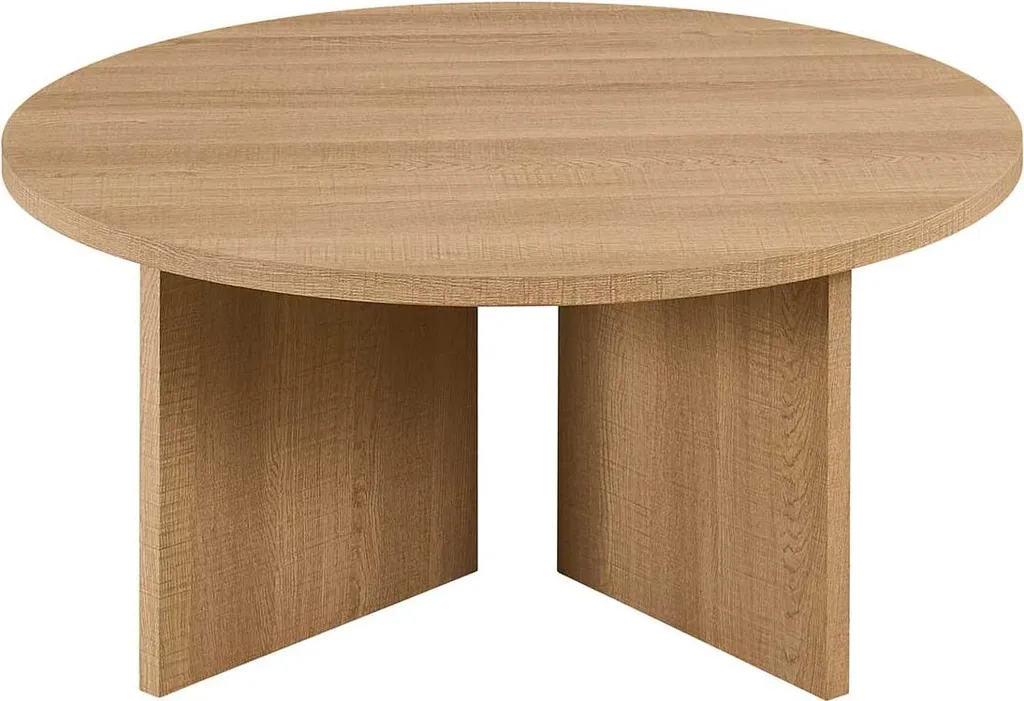 Table basse ronde Drasir finition chêne naturel - Large plateau Ø90