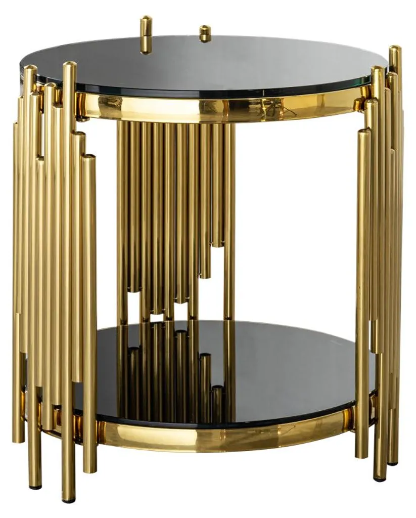 Petite table basse de luxe ronde verre noir et structure dorée chic - 4