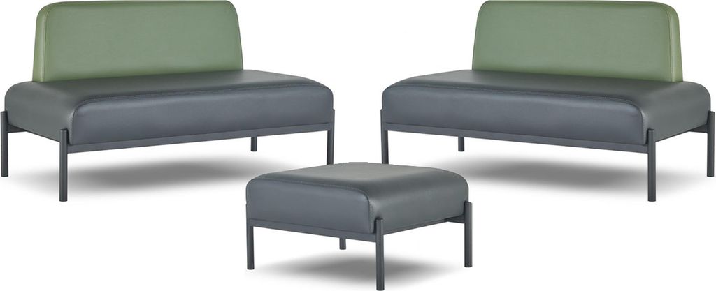 Sofas Sitzmöbel 2-SItzer Hocker Schwarz Grün Couch Leder Edelstahl Holz