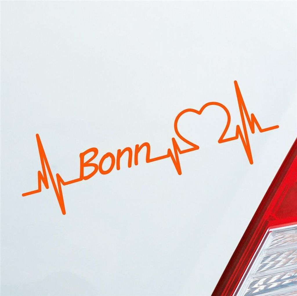 Auto Aufkleber Bonn Herz Herzschlag 19x6 cm Orange Sticker Heckscheibenaufkleber