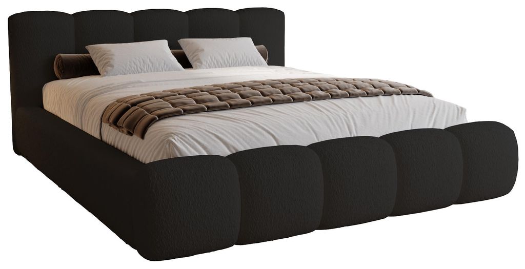 Polsterbett 160x200 cm Ravello - Bettkasten, Lattenrost, Dicker Schaum - Doppelbett, Bouclé Schwarz