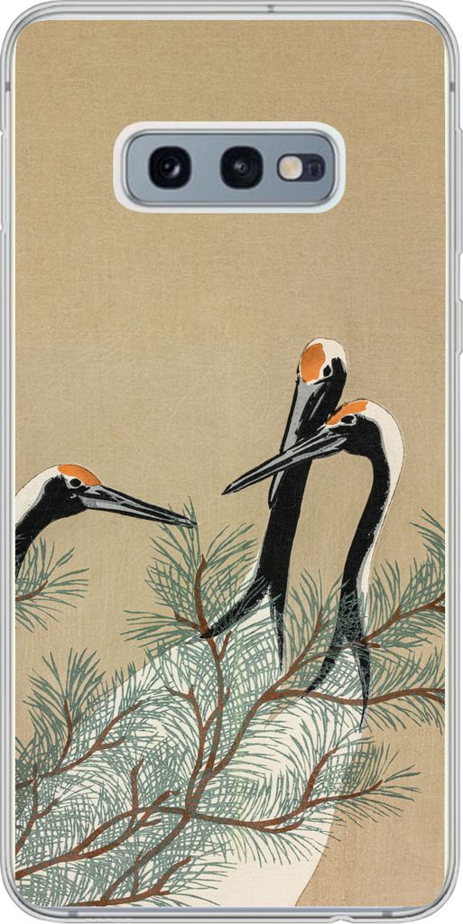 MuchoWow Handyhülle Schutzhülle Hülle für Telefoonhoesje Samsung Galaxy S10e Blätter - Kranich - Tiere - Skandinavisch - Japan Silikon Softc...