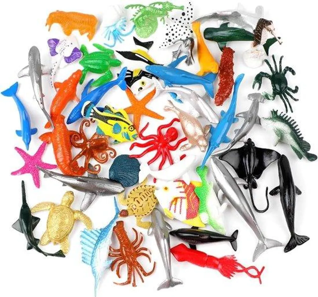 Jouets Hippocampes en Plastique - Lot de 46 Animaux en Vinyle Assortis