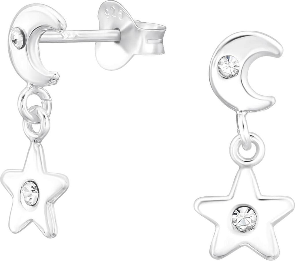Ohrringe Ohrstecker 925 Sterling Silber vergoldet Ohrhänger Mond und Stern mit Kristallen Material - Silber
