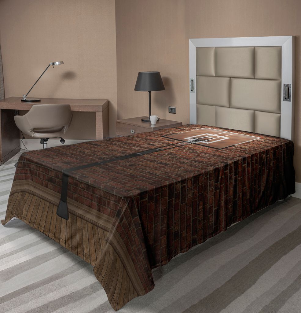 ABAKUHAUS Basketball Bettlaken, Alte Backsteinmauer Und Basketballkorb Rim Innentraining, Das Stadion Bild Ausübt, weiches bequemes oberes Bettlak...