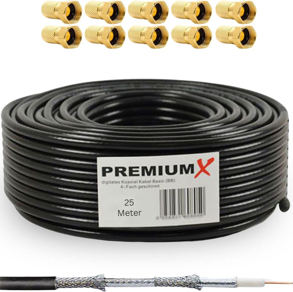 PremiumX 25m BASIC Koaxialkabel schwarz 135dB 4-fach SAT Produktbild 