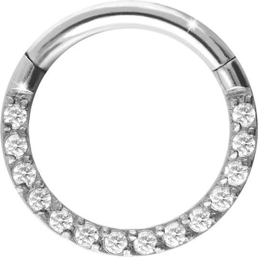 Ohrpiercing, Nasenpiercing, Septum Piercing Titan Segmentring Clicker EINGEFASSTE KRISTALLE WeißGold Innendurchmesser: 8 mm