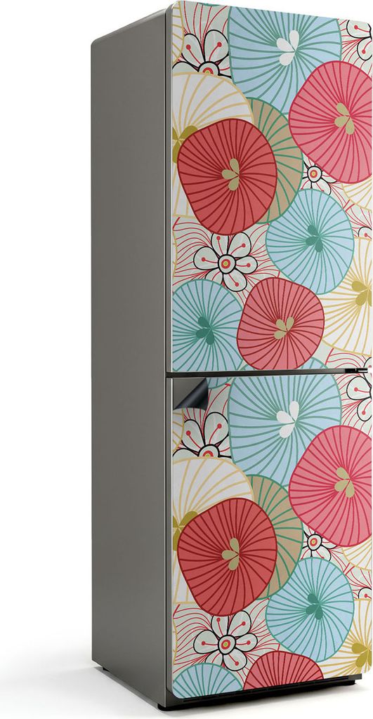 Blumenmuster in Farben – Magnetische Kühlschrank Abdeckung – Dekorfolie magnetisch Küche – Kühlschrank Magnet Deko – selbstklebende Magn...
