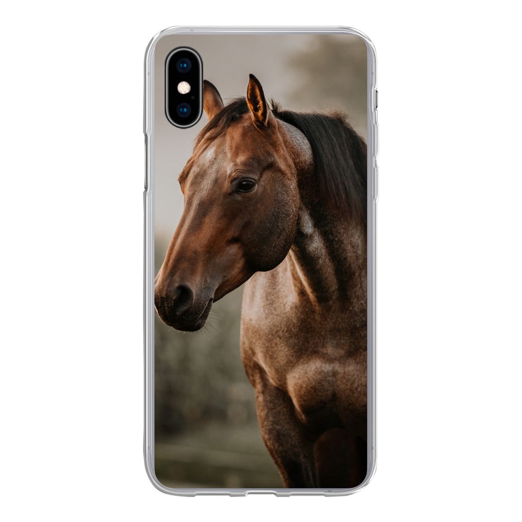 MuchoWow Handyhülle Schutzhülle Hülle für iPhone Xs Pferd - Licht - Wald Silikon Softcase Handy Hülle - Handytasche