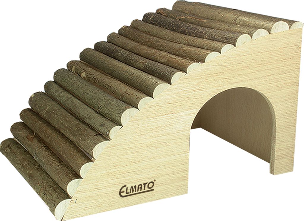 Elmato 10404 Natur Nagervilla Nagerhaus mit Rindendach, Treppe + Haus in Einem, 30x20x20cm