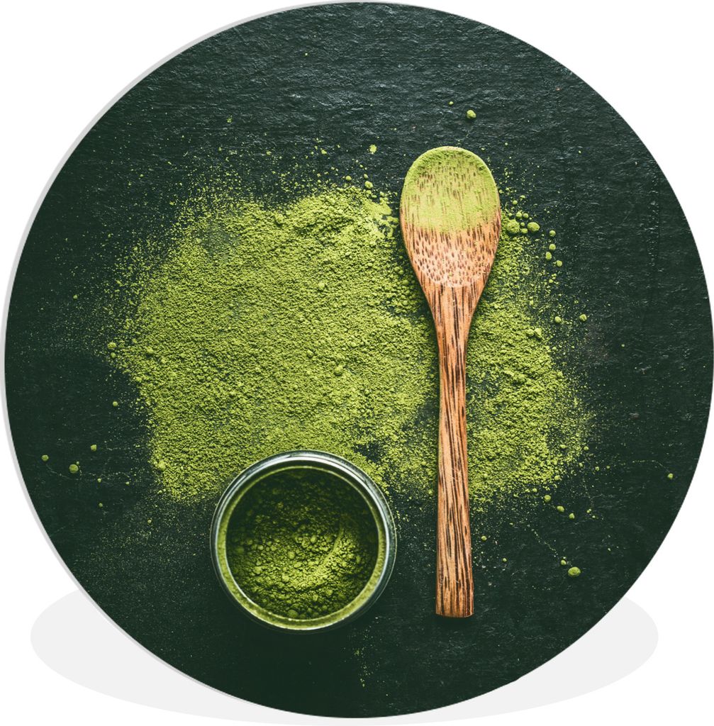 MuchoWow Rundes Wandbild - Runde Bilder Grünes Matcha-Pulver auf grünem Hintergrund Ø 30 cm Kreis Wanddekoration Kunststoff - Wandkreis - Wand...