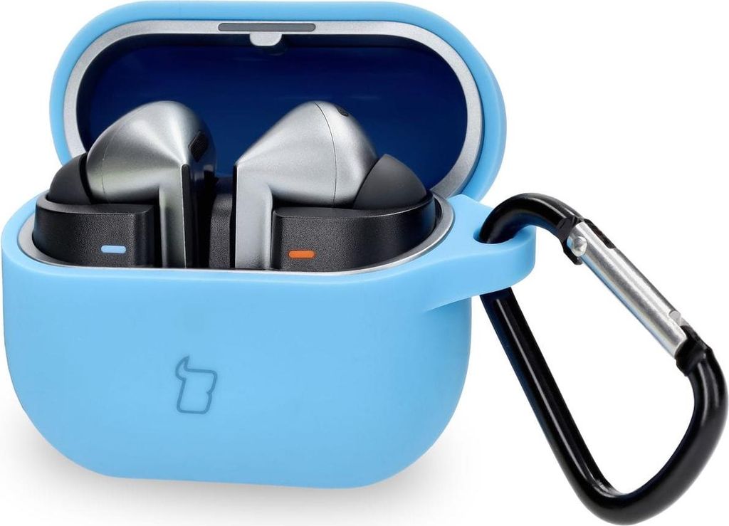 Silikonowe etui z karabińczykiem Bizon Case Headphone Silicone do Galaxy Buds 3/3 Pro, niebieskie