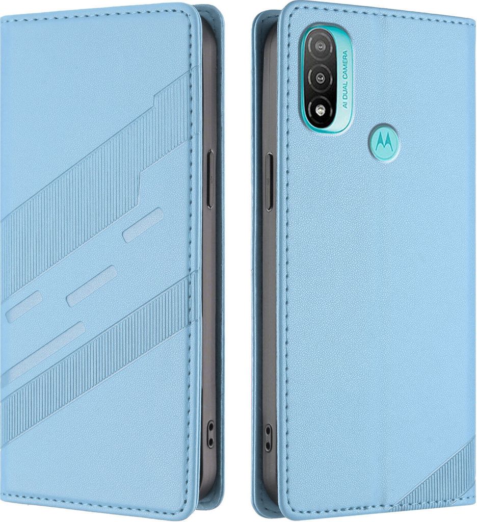 Hülle für Motorola Moto E20 / E30 / E40, Kunstleder Brieftaschen Handyhülle mit Kartenfach und Standfunktion Hellblau