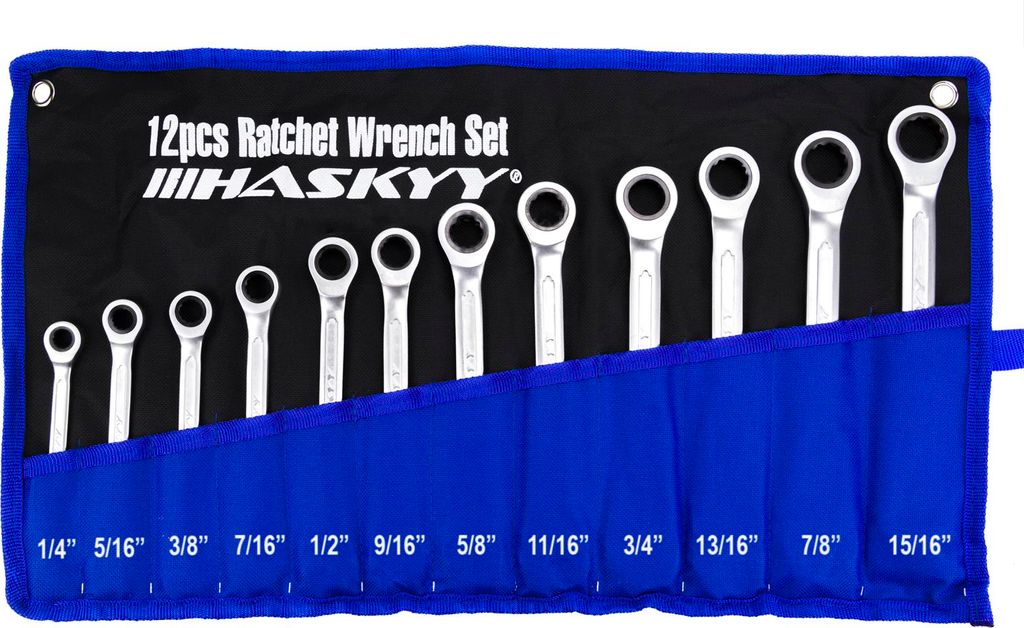 HASKYY Ratschenschlüssel Satz Zoll/Inch 1/4" - 15/16" Ringmaul Ratsche
