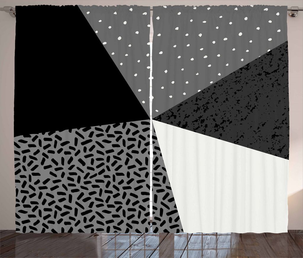 ABAKUHAUS Schwarz und Grau Rustikaler Vorhang, Punkte und Streifen, Wohnzimmer Universalband Gardinen mit Schlaufen und Haken, 280 x 245 cm, Schwar...