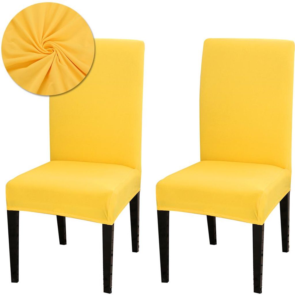 Stuhlhussen 2er pack, Universal Stretch Moderne Einfarbig Stuhlbezug Esszimmer Stuhl Hussen, Gelb