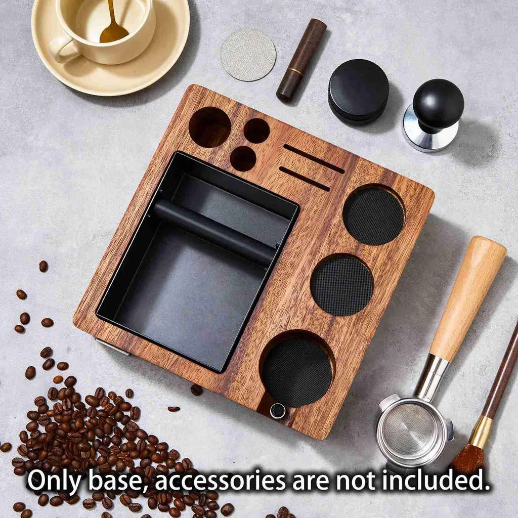 Support Tamper Espresso Noyer avec Tapis de Tassage Anti-pression 54mm