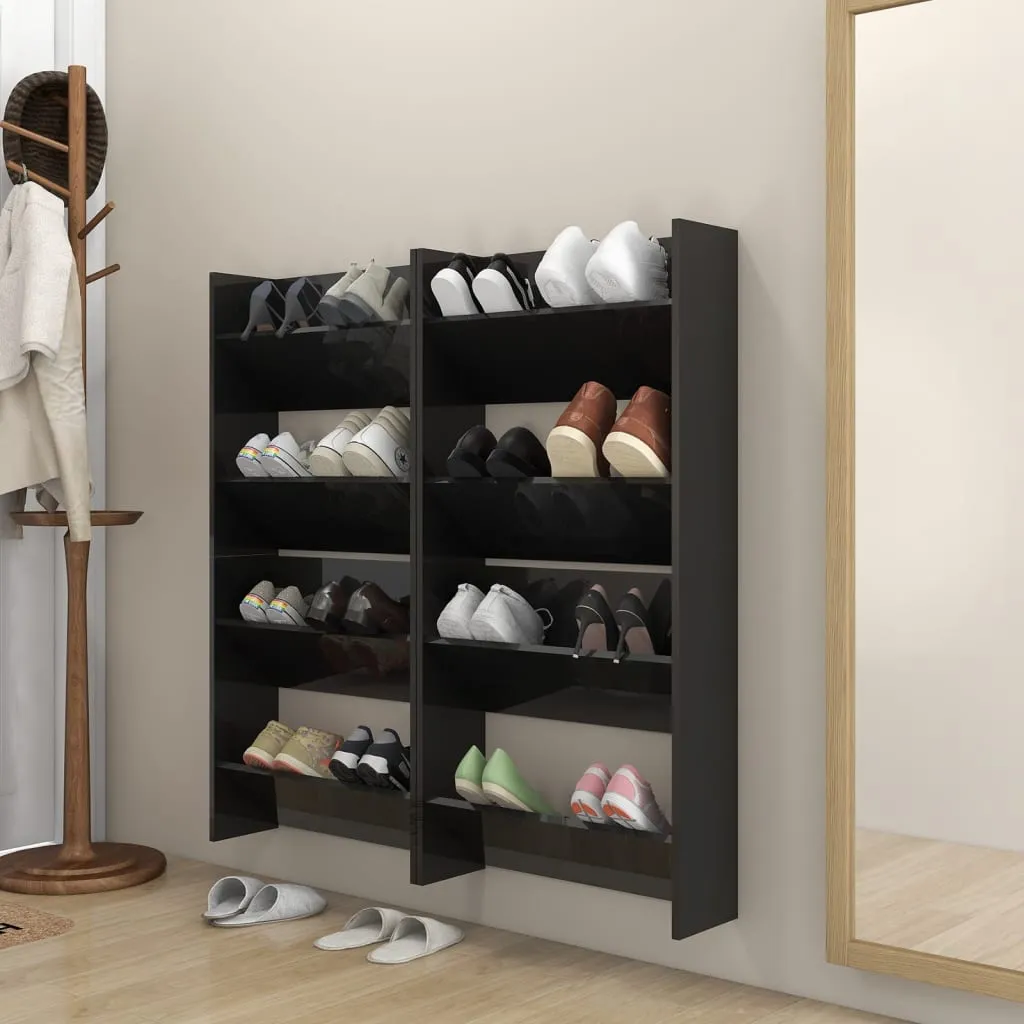 Solution gain de place Armoires à chaussures murales 4 pcs Noir Chic