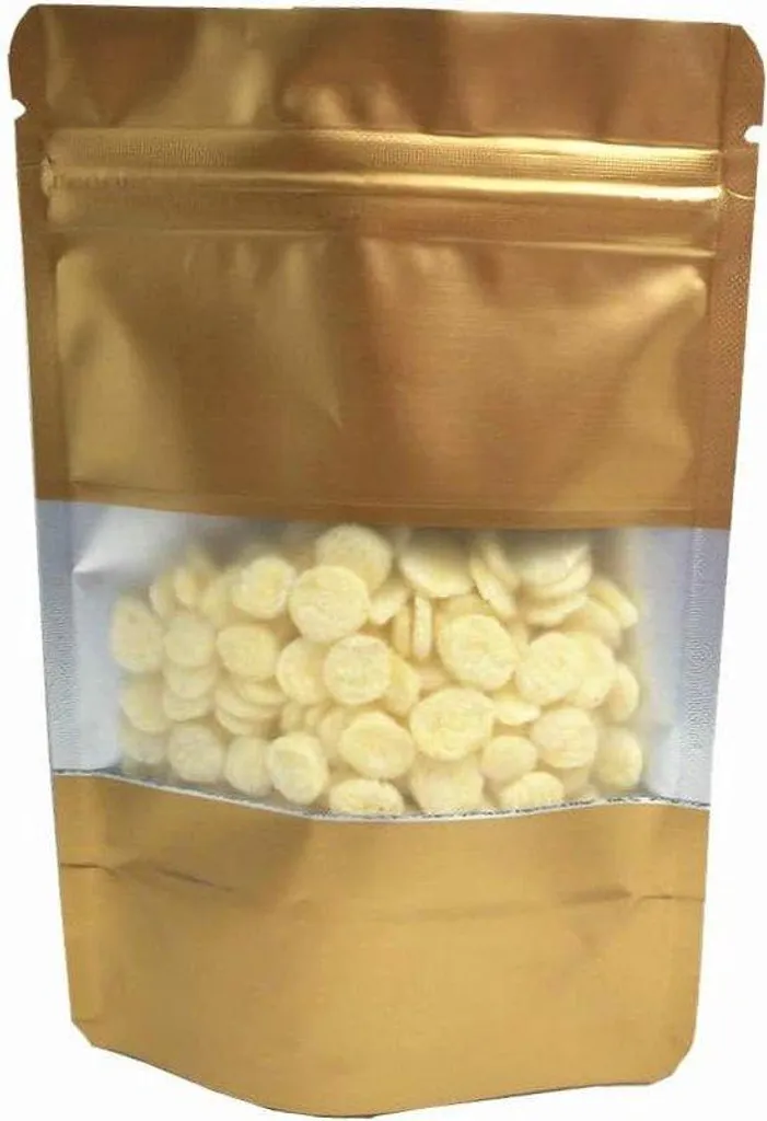 Sachet Mylar avec Fenêtre 12x20 cm Zip Hermétique Doré pour Alimentaire
