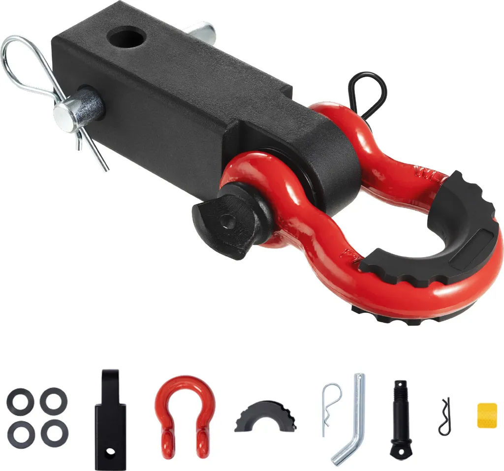 SucceBuy gancio di traino con grillo, compatibile con il gancio di traino da 2 pollici, resistenza alla rottura di 52.900 libbre, anello a D con perno di bloccaggio del gancio di traino, per uso gravoso per camion, jeep durante il recupero